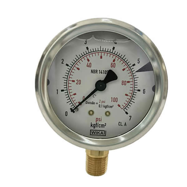 Manômetro 63mm Vertical 100×7 com glicerina modelo 213.53.063