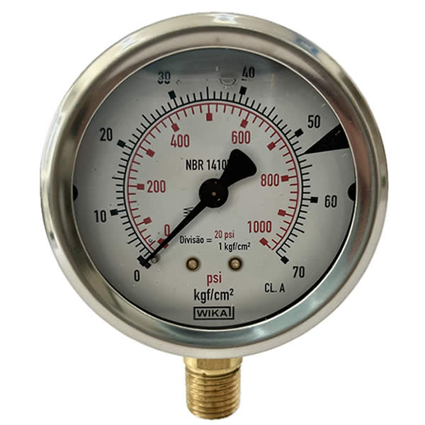 Manômetro 63mm Vertical 1000×70 com glicerina modelo 213.53.063