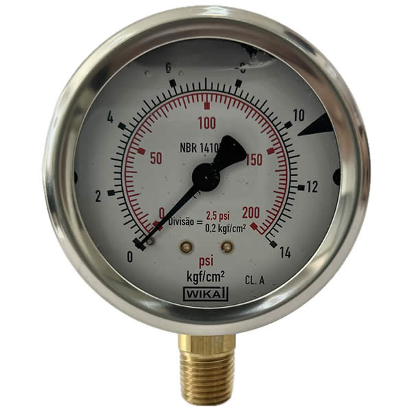 Manômetro 63mm Vertical 200×14 com glicerina modelo 213.53.063