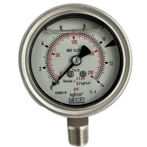 Manômetro 63mm Vertical 200×14 com glicerina modelo 233.50.063