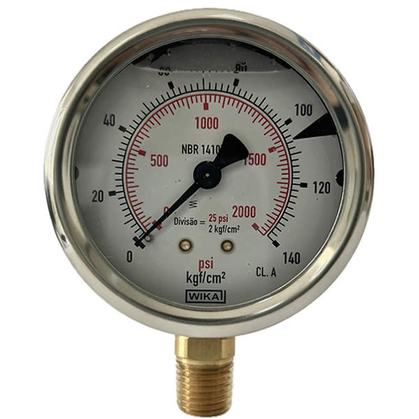 Manômetro 63mm Vertical 2000×140 com glicerina modelo 213.53.063