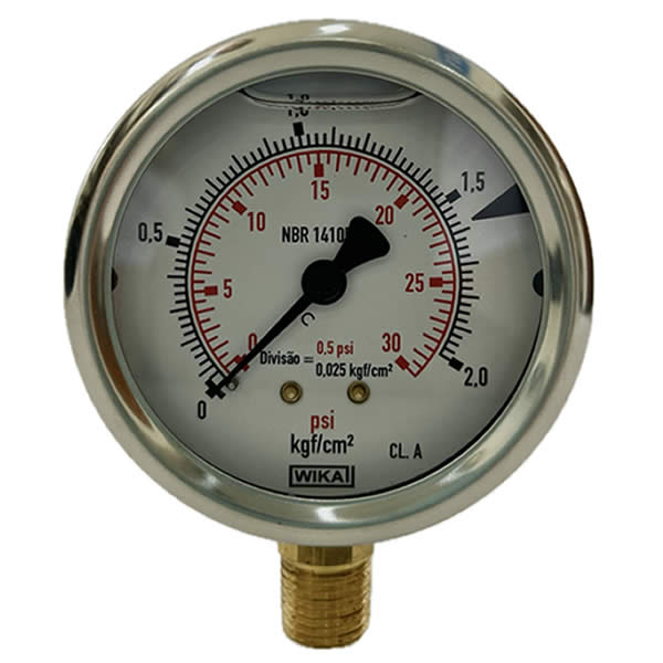 Manômetro 63mm Vertical 30×2 com glicerina modelo 213.53.063