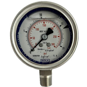 Manômetro 63mm Vertical 300×20 com glicerina modelo 233.50.063